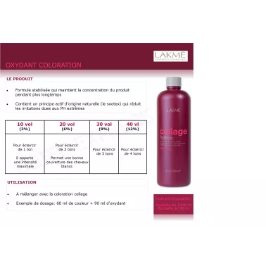 Oxydant professionnel coloration cheveux Hydrox Collage Lakmé 1 L