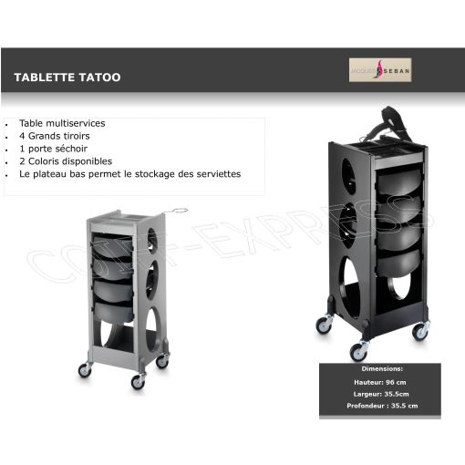 Table de service coloration et permanente Tatoo pour salon de coiffure coloris argent